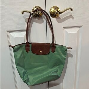Longchamp Green and Brown Le Pliage Tote Bag